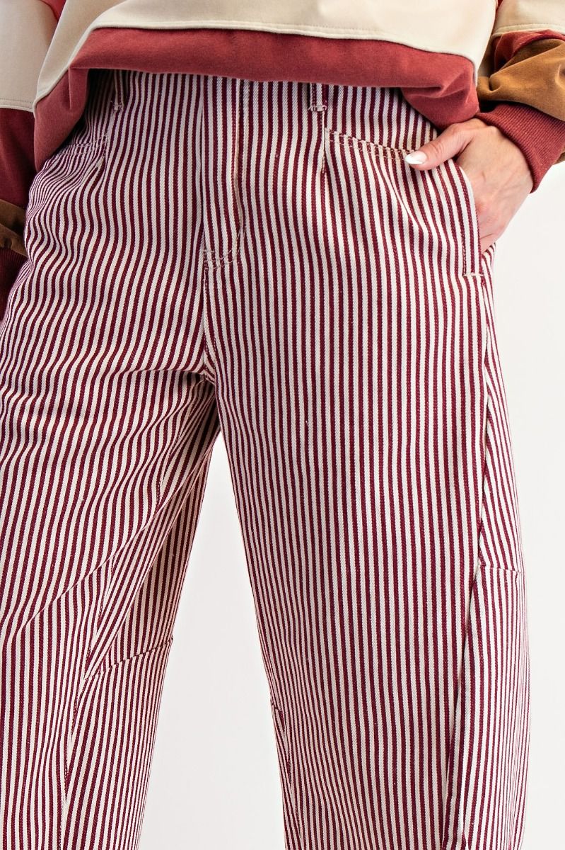 Striped Washed Twill Barrel Pants