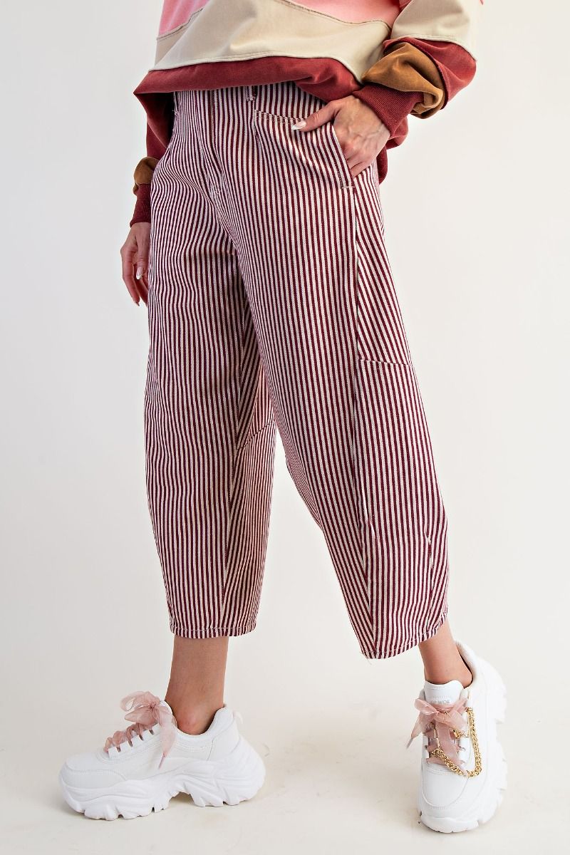 Striped Washed Twill Barrel Pants