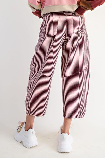 Striped Washed Twill Barrel Pants