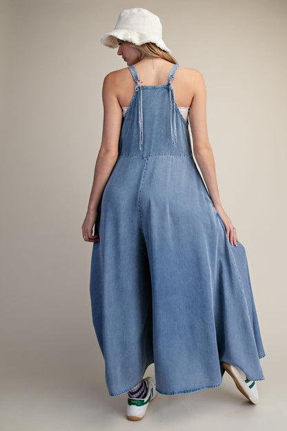 Washed Chambray Palazzo Overalls
