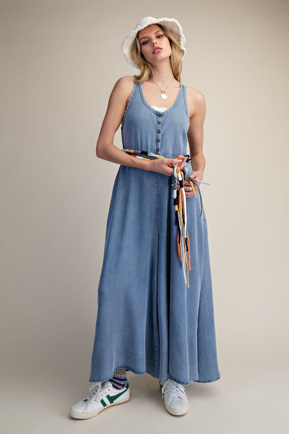 Washed Chambray Palazzo Overalls