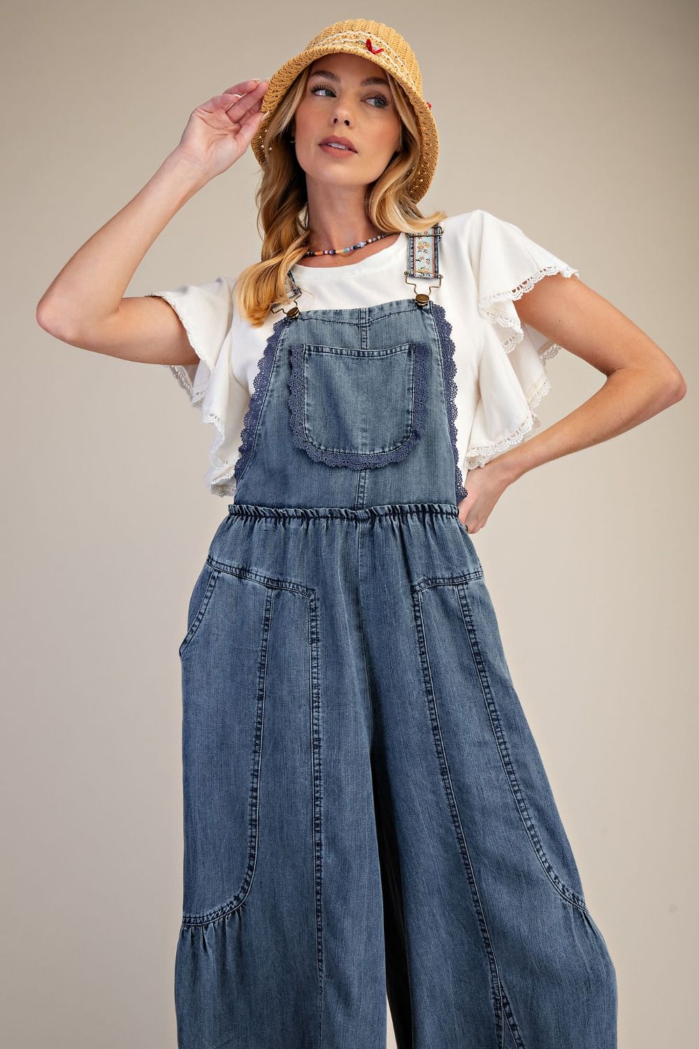 Washed Chambray Overall Pants