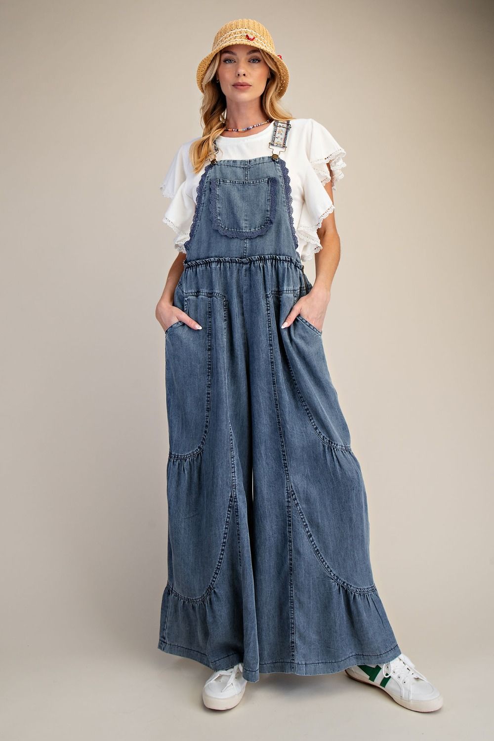 Washed Chambray Overall Pants