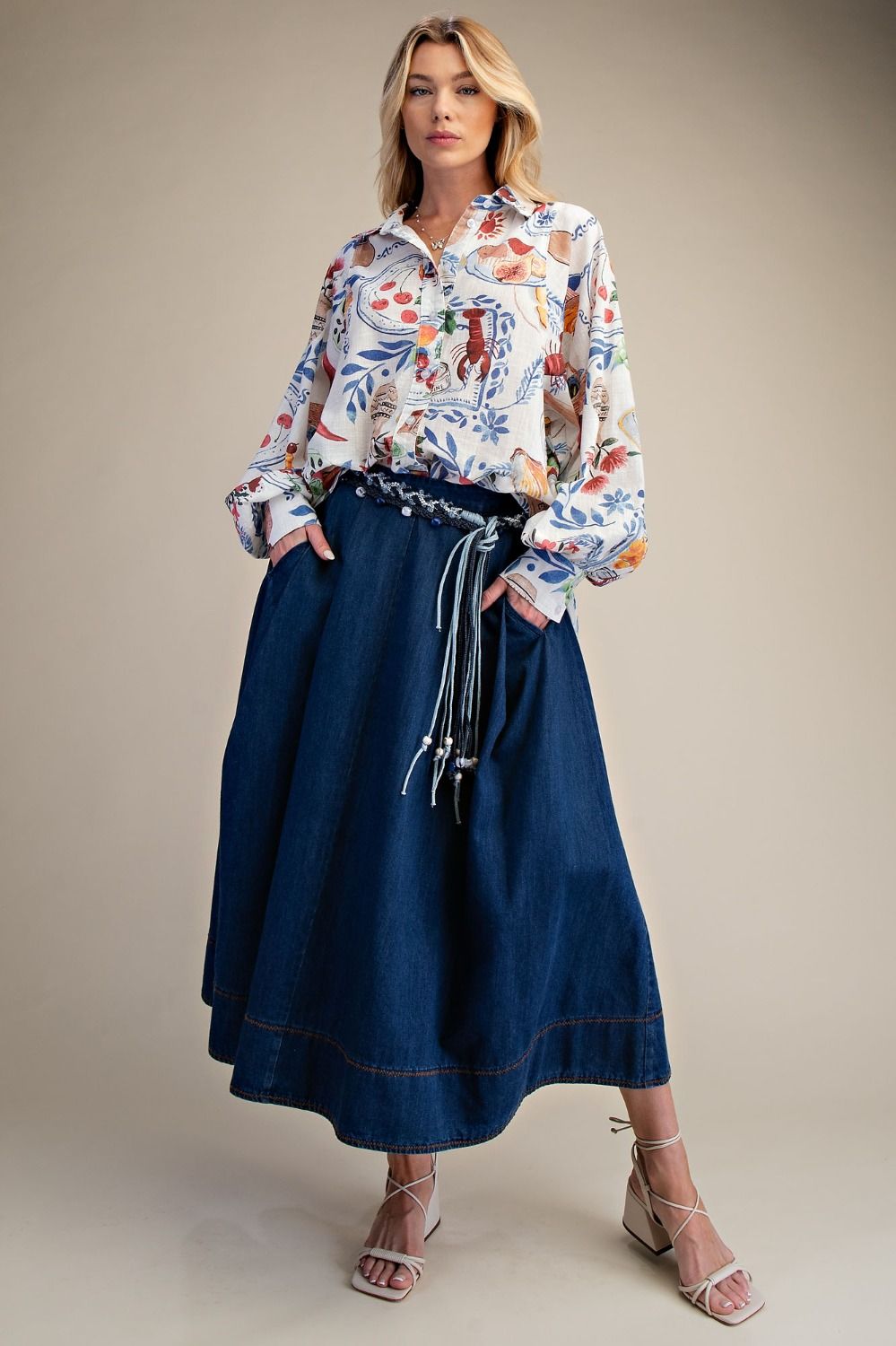 Washed Denim A-Line Skirt