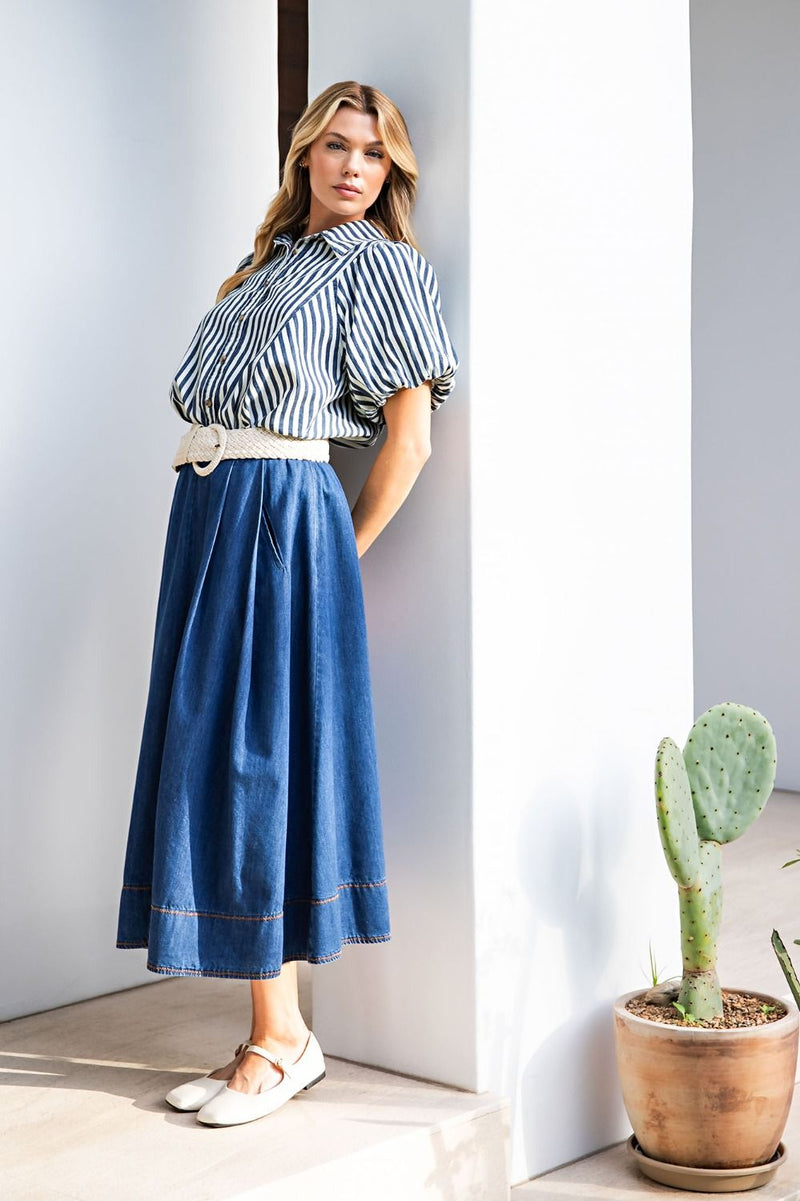Washed Denim A-Line Skirt