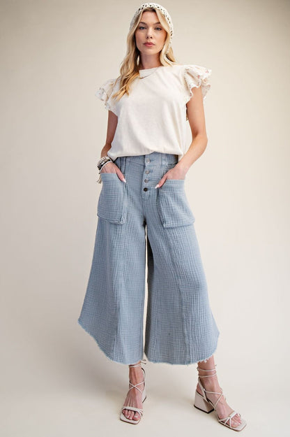 Washed Cotton Gauze Palazzo Pants