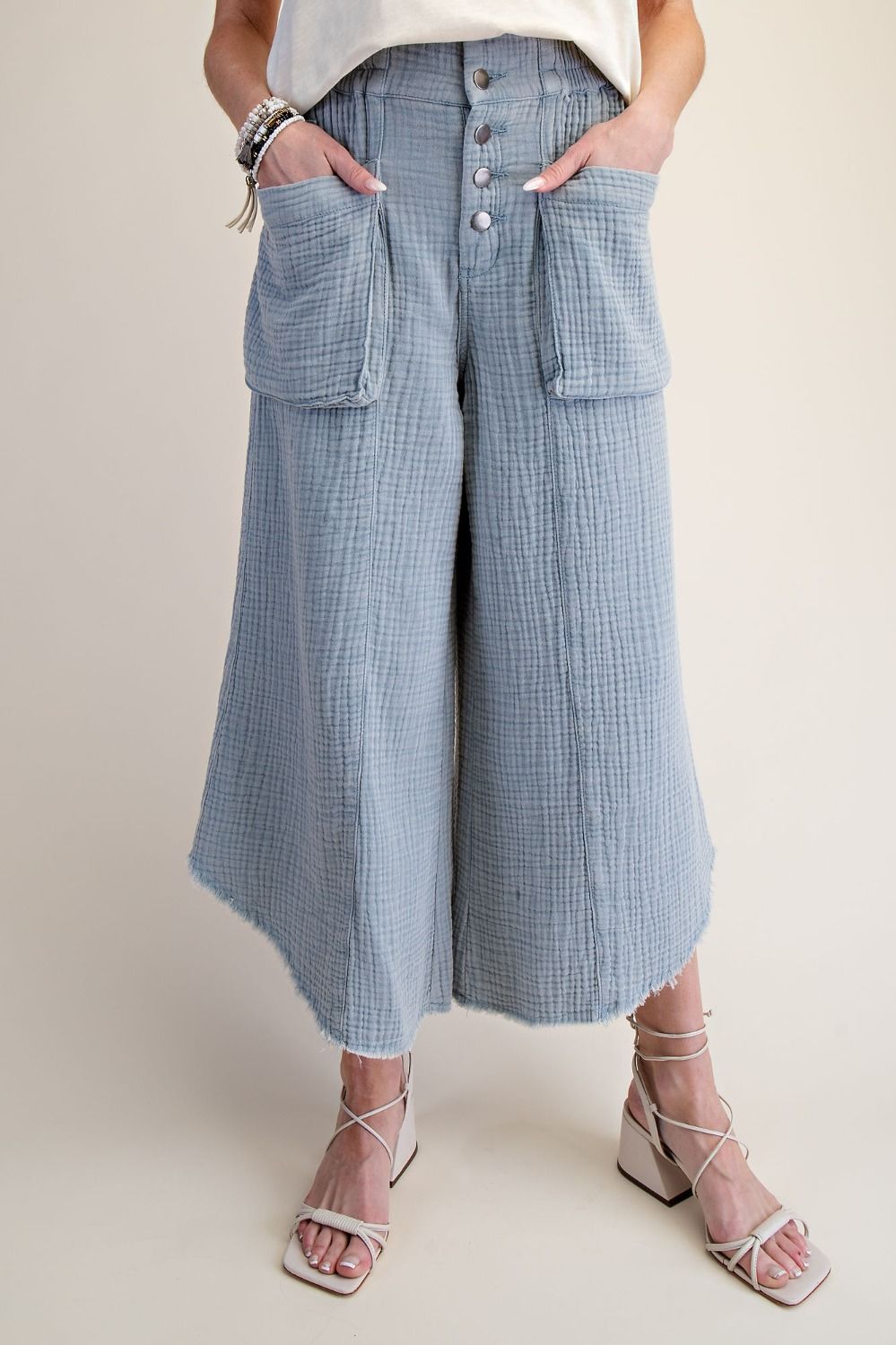 Washed Cotton Gauze Palazzo Pants