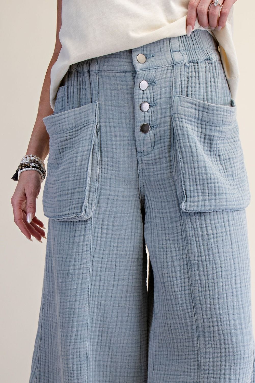Washed Cotton Gauze Palazzo Pants