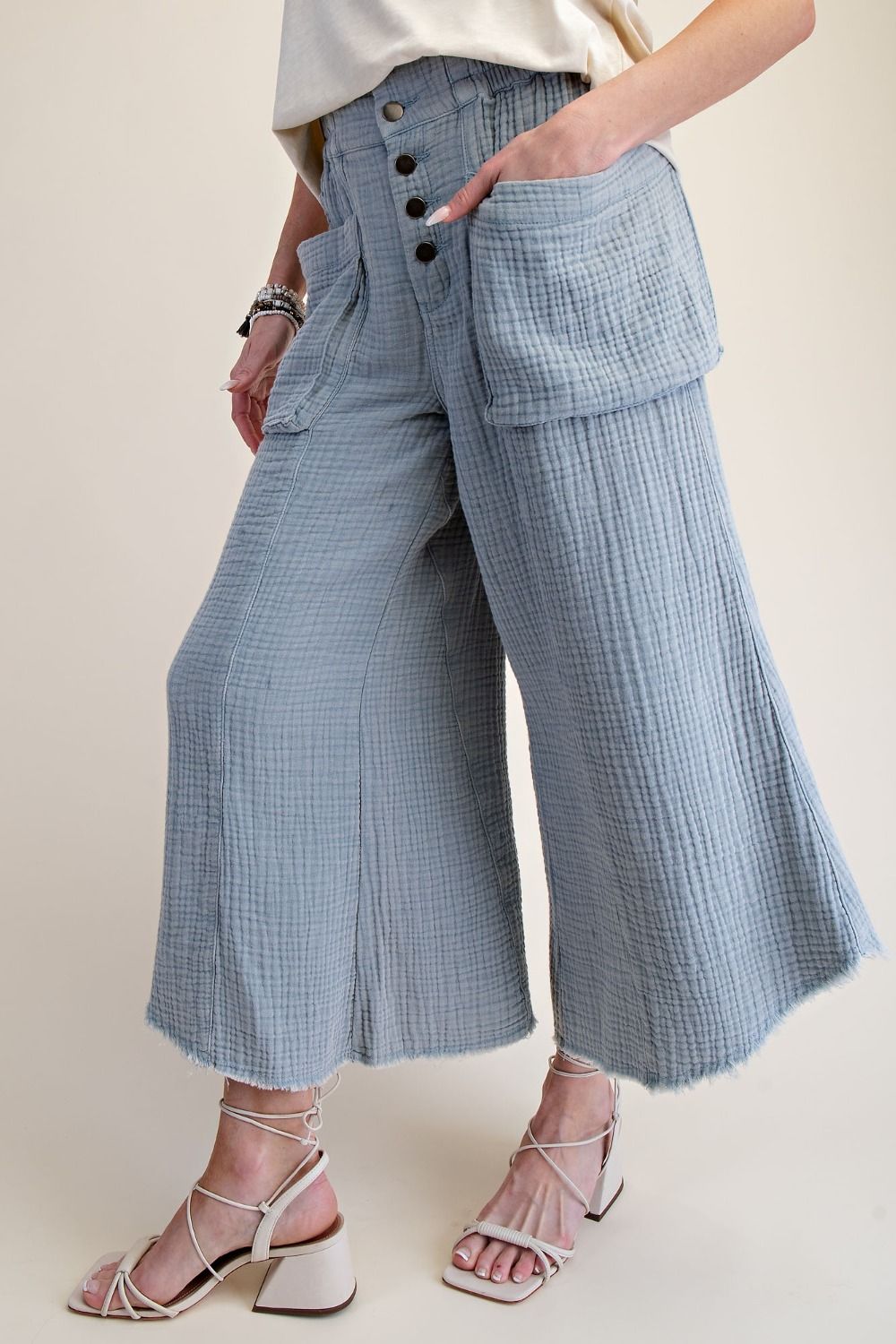 Washed Cotton Gauze Palazzo Pants