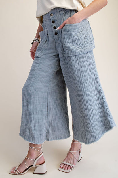 Washed Cotton Gauze Palazzo Pants