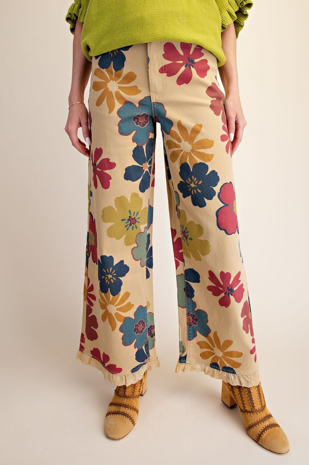 Floral Wide Leg Twill Pants