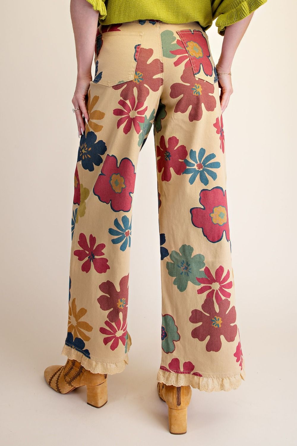 Floral Wide Leg Twill Pants