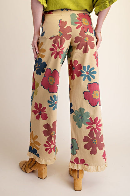 Floral Wide Leg Twill Pants