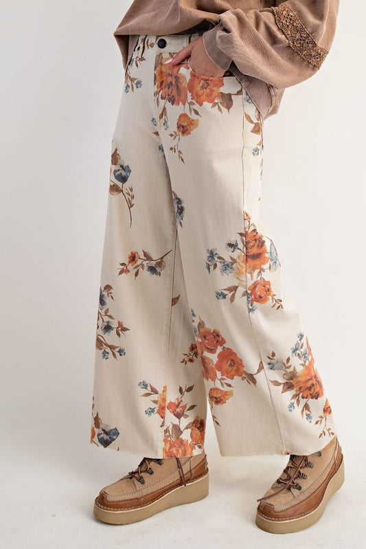 Flower Print Wide-Leg Pants