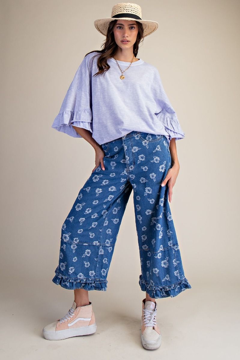 Flower Jacquard Ruffle Jeans