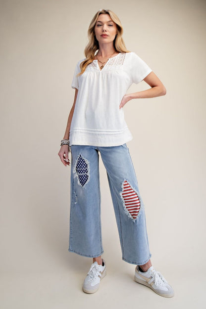 Lace Trim Cotton Top