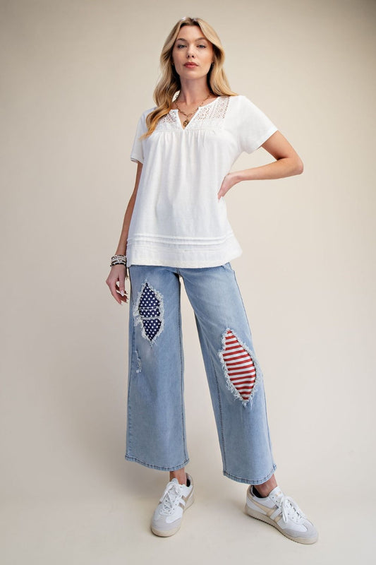 Lace Trim Cotton Top