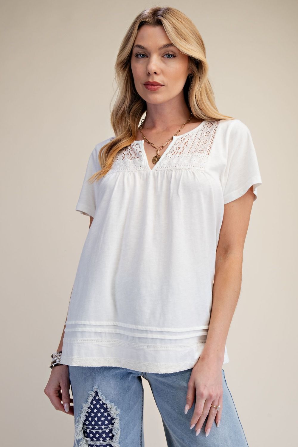 Lace Trim Cotton Top