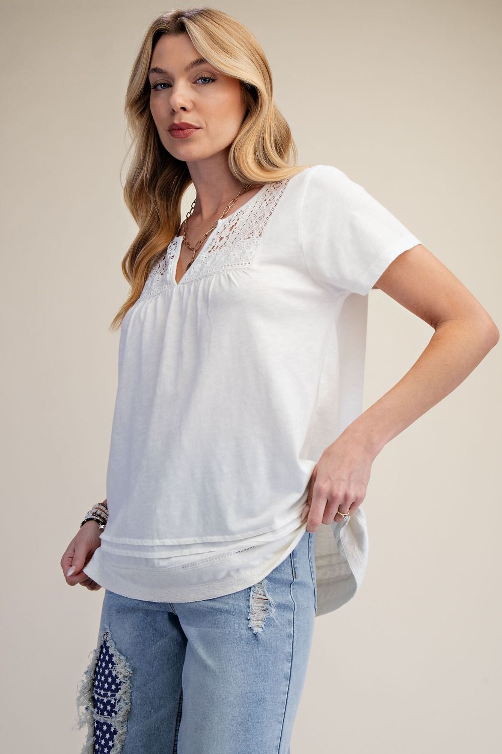 Lace Trim Cotton Top