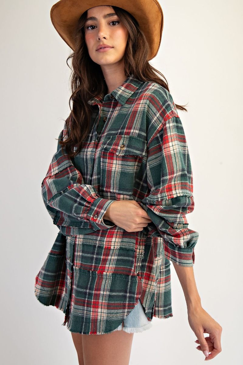Washed Plaid Shirt Tunic