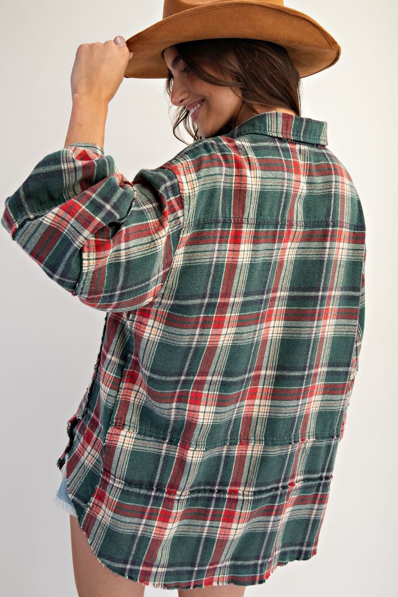 Washed Plaid Shirt Tunic