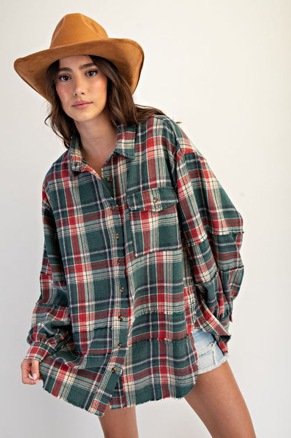 Washed Plaid Shirt Tunic
