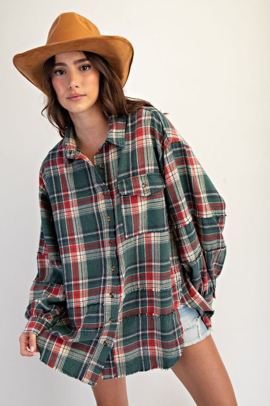 Washed Plaid Shirt Tunic