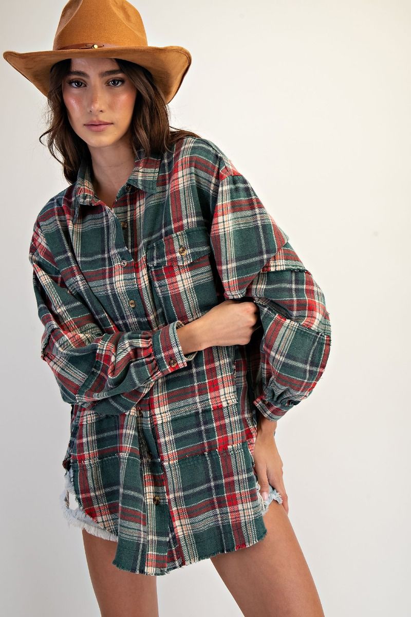 Washed Plaid Shirt Tunic