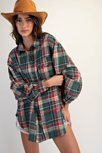 Washed Plaid Shirt Tunic