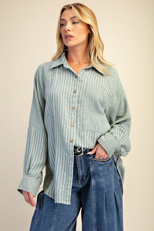 Striped Cotton Gauze Button Down Shirt