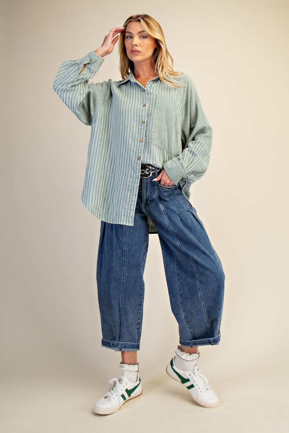 Striped Cotton Gauze Button Down Shirt