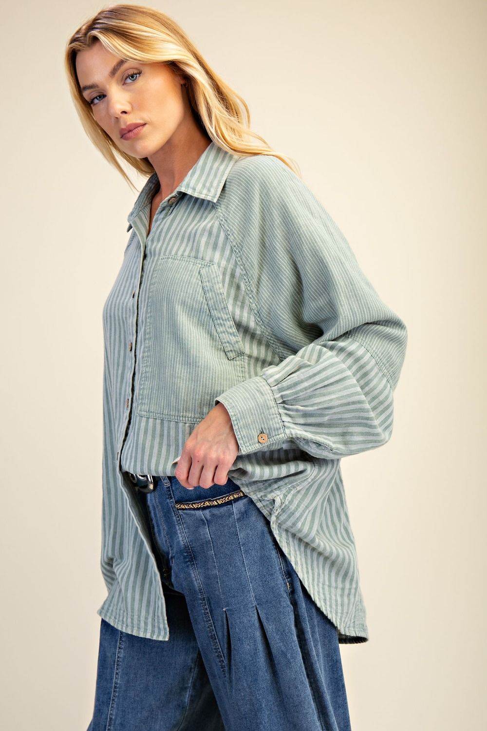 Striped Cotton Gauze Button Down Shirt