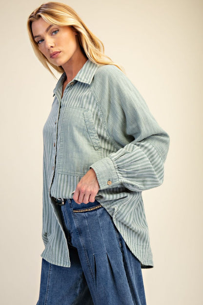 Striped Cotton Gauze Button Down Shirt