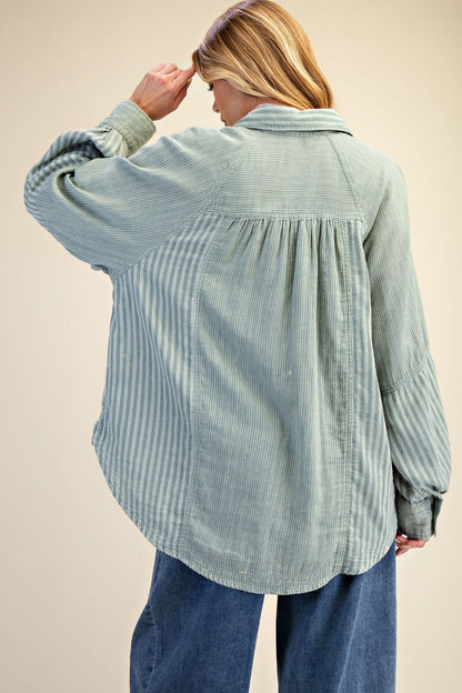 Striped Cotton Gauze Button Down Shirt