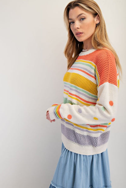 Multi Color Thread Knit Sweater Pullover