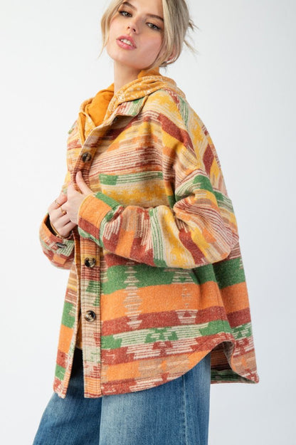 Printed Fleece Button-Down Shacket