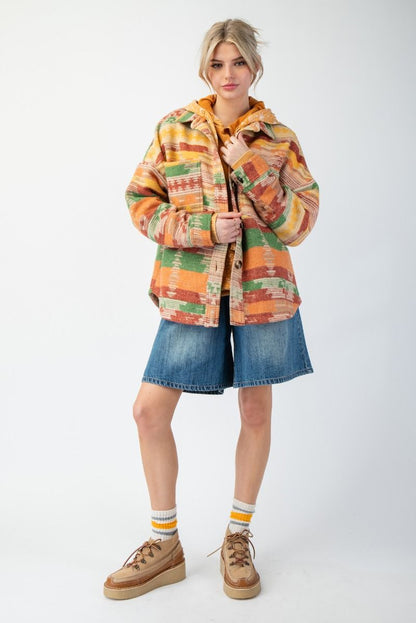 Printed Fleece Button-Down Shacket