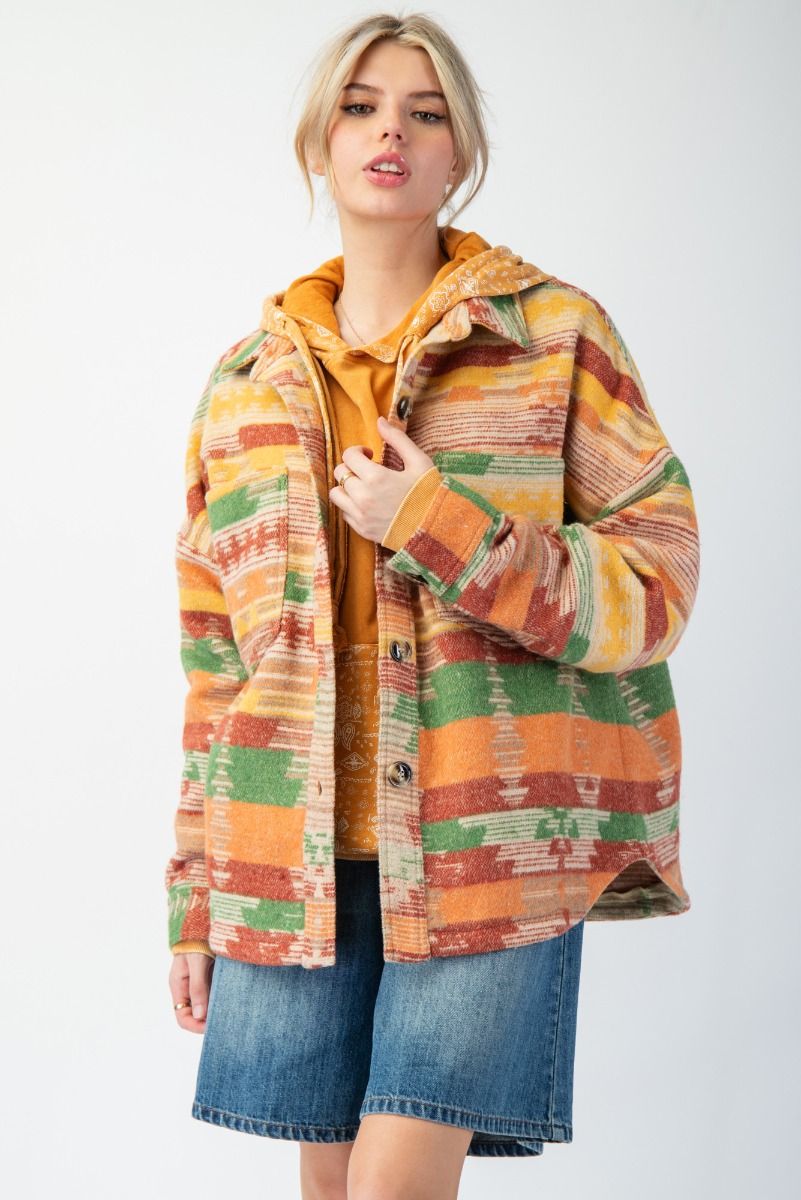 Printed Fleece Button-Down Shacket