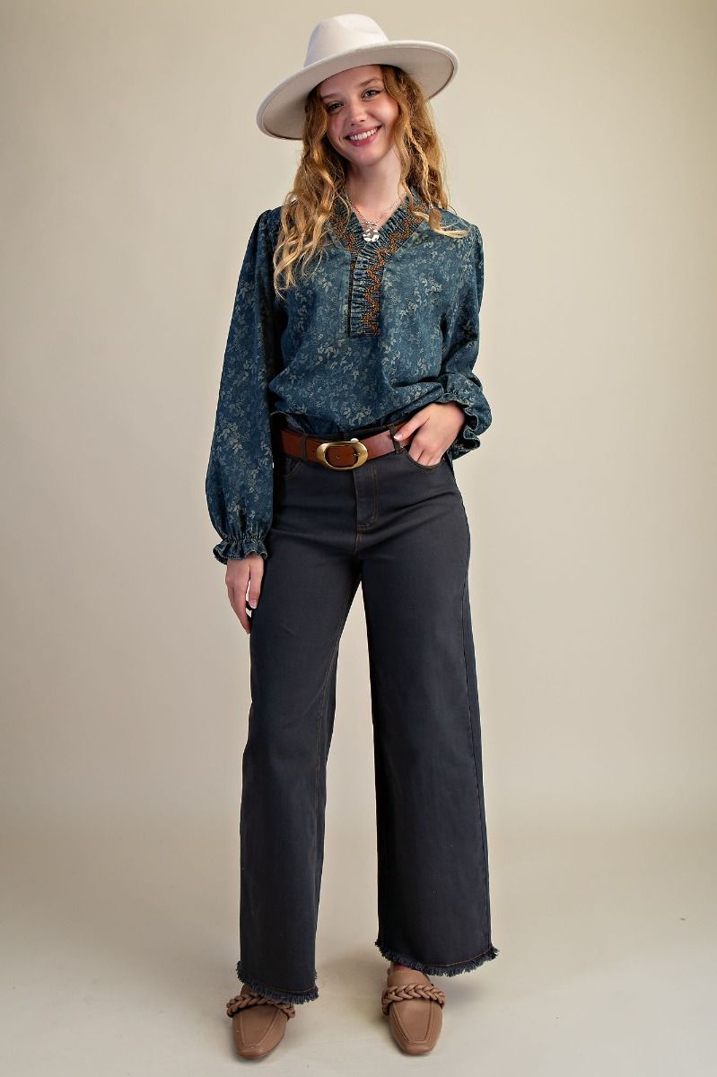Jacquard Denim Blouse