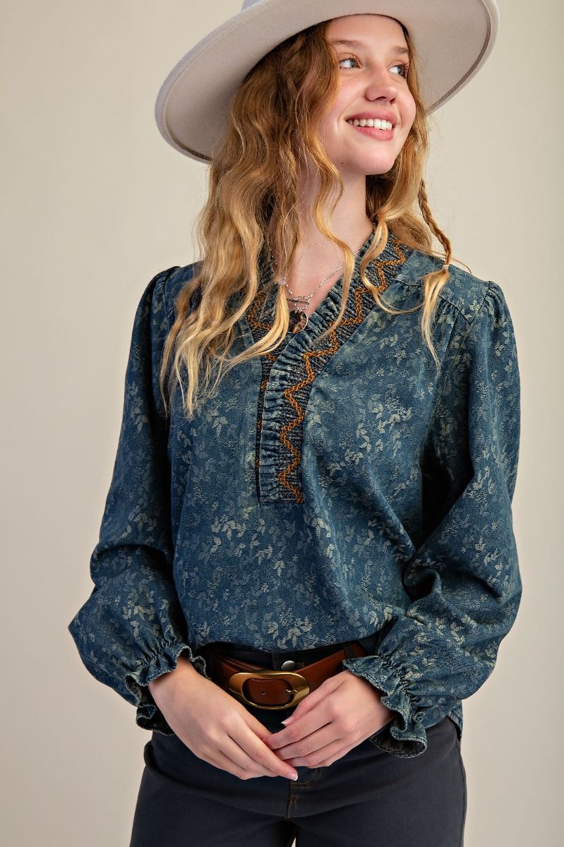 Jacquard Denim Blouse