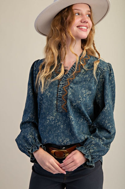 Jacquard Denim Blouse