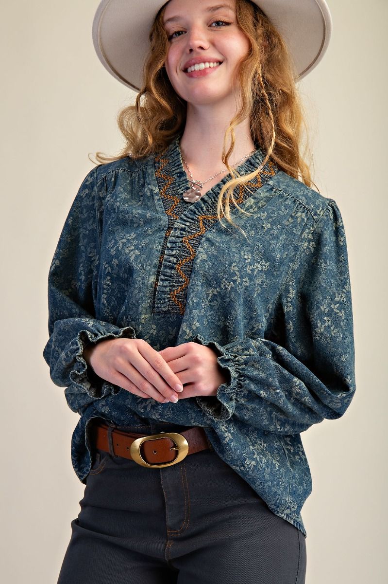 Jacquard Denim Blouse