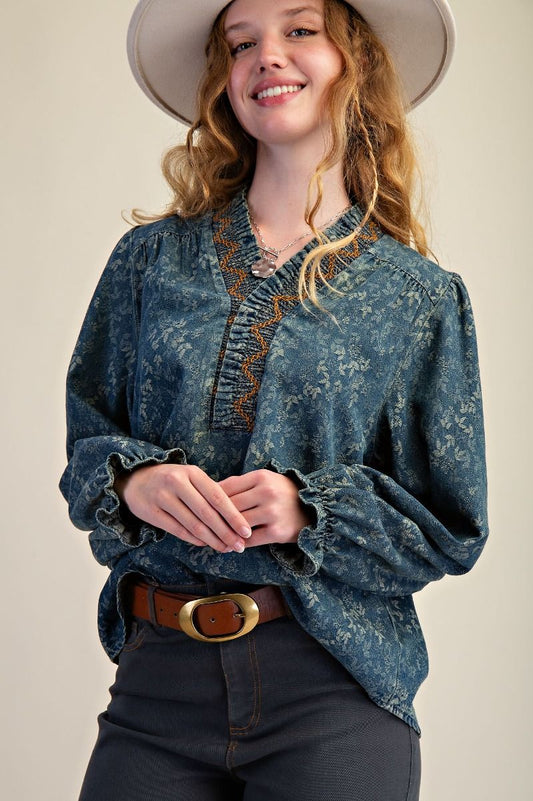 Jacquard Denim Blouse