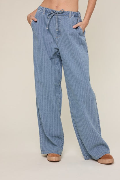 Striped Textured Denim Pants