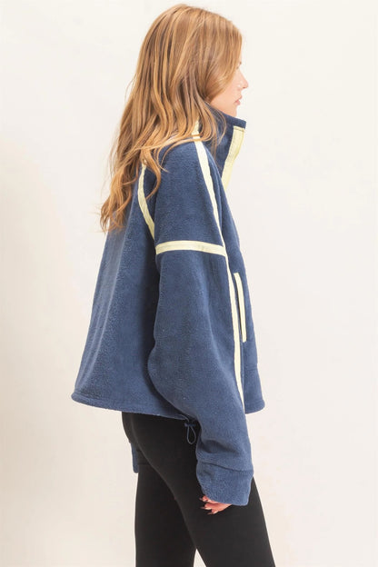 Contrast Trim Half-Zip Fleece Pullover