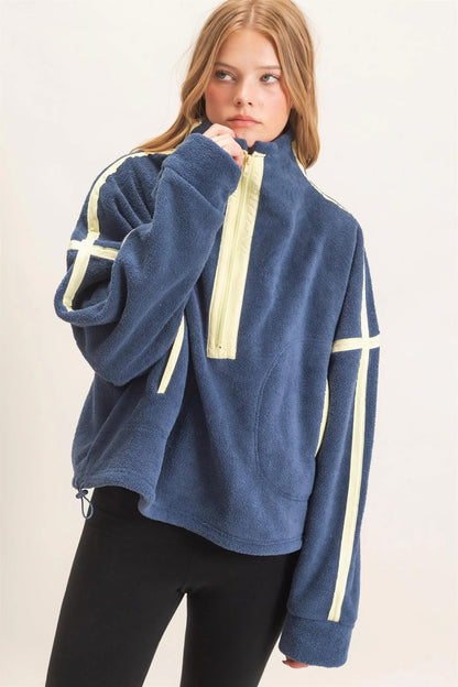Contrast Trim Half-Zip Fleece Pullover