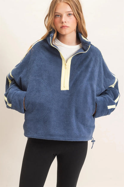Contrast Trim Half-Zip Fleece Pullover