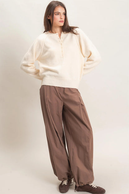 Button Front Raglan Sweater
