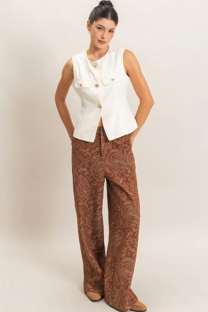 Paisley Print Wide-Leg Pants