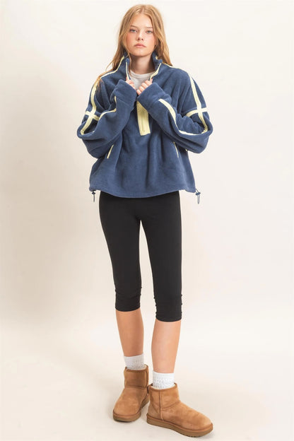 Contrast Trim Half-Zip Fleece Pullover
